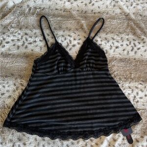 ROMWE Black and Charcoal Striped Lace-Trim Camisole